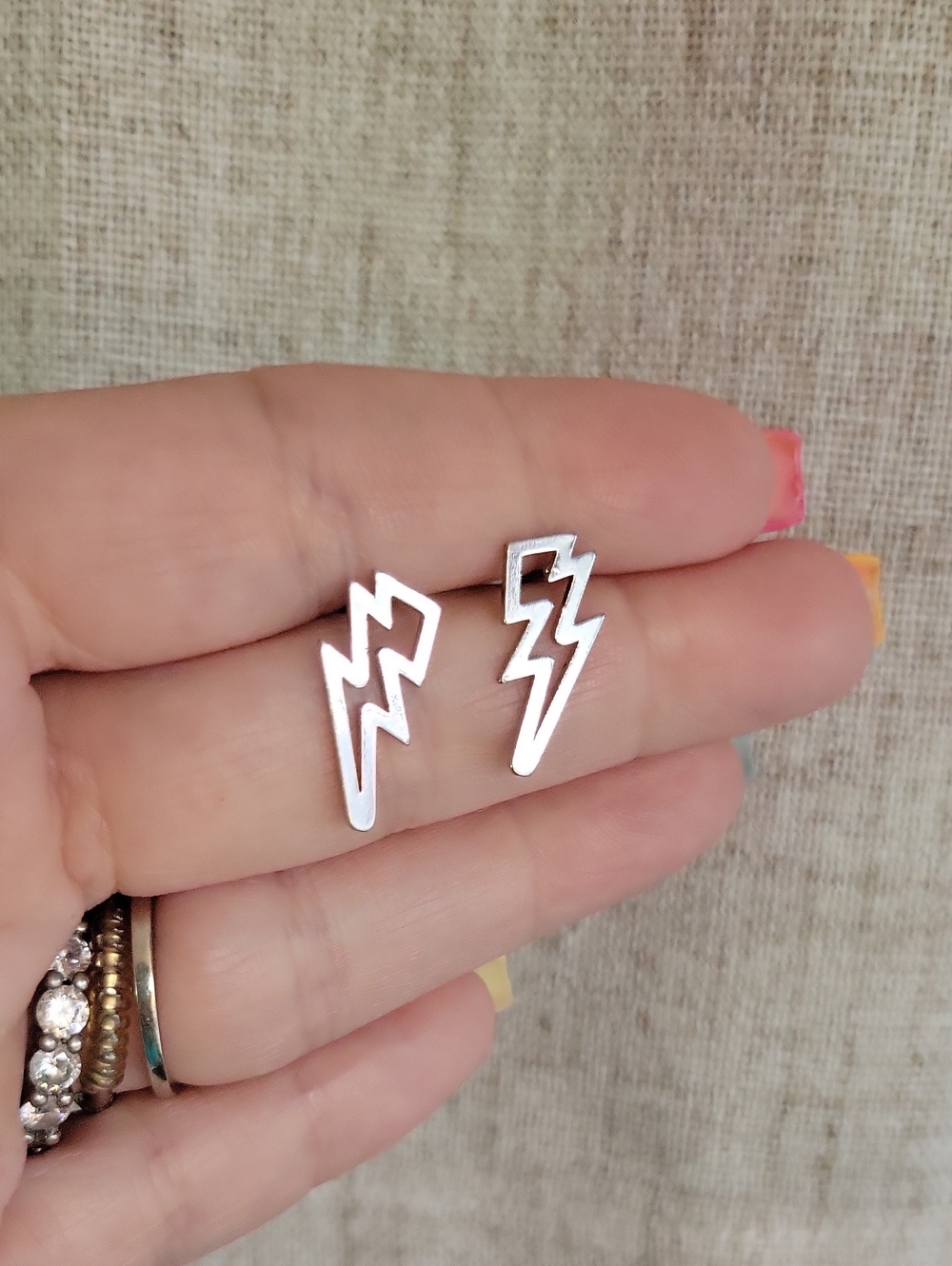 Silver Bowie Style Lightning Bolt Stud Earrings - Unisex
